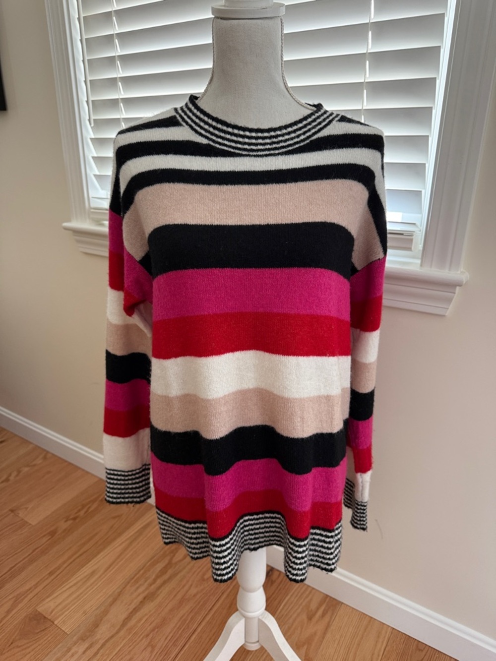 LOFT Outlet Black and White Striped Petite Crew Sweater